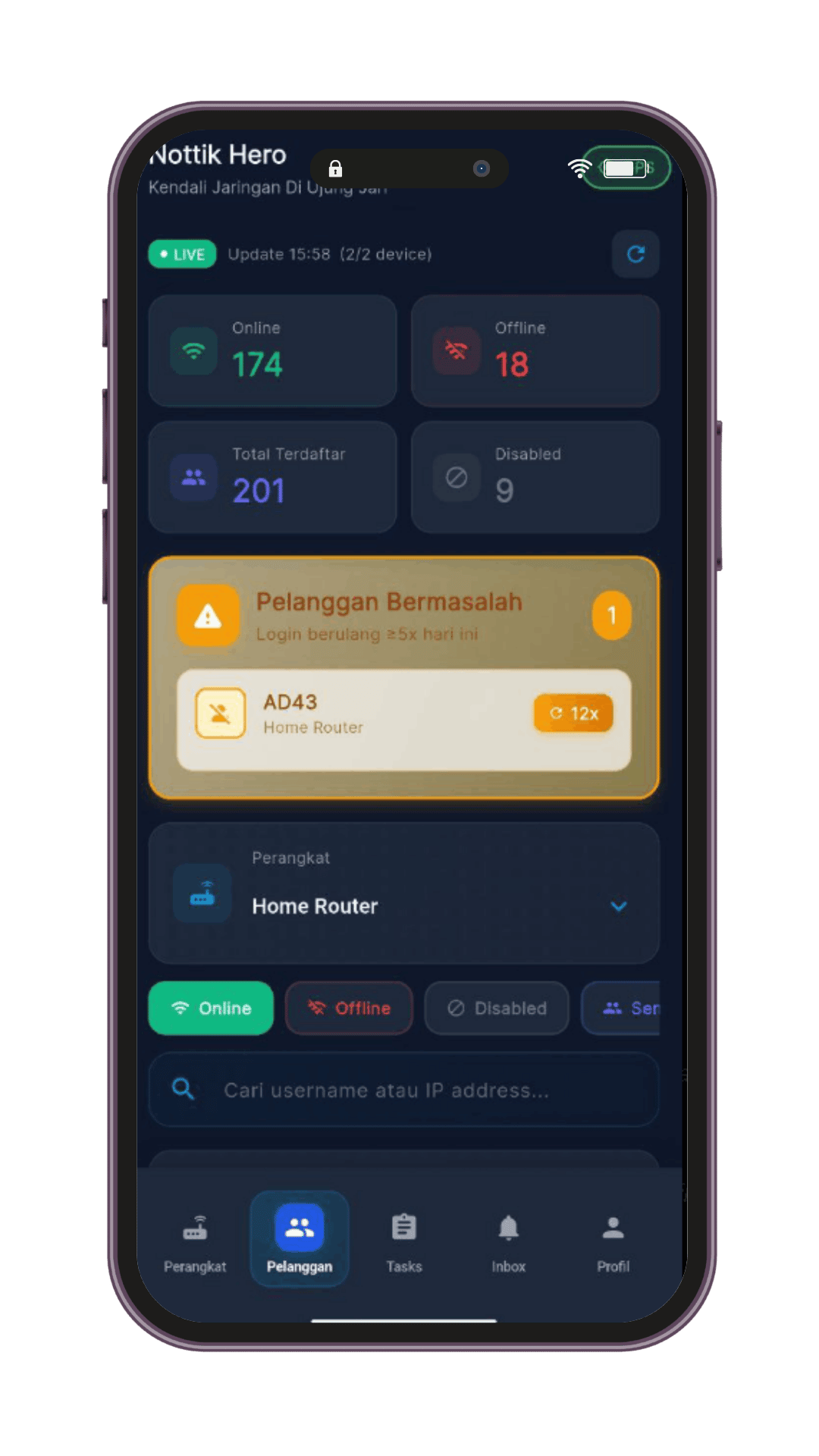 Monitoring pelanggan PPPoE — Nottik Hero